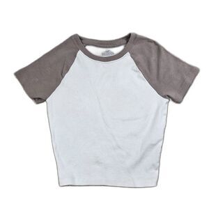 Hollister Short-Sleeve Cropped Baseball Tee White Brown Women's XS